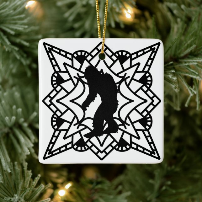 Ornamento De Cerâmica Pé Grande Criptido, Sasquatch em Mandala (Árvore)