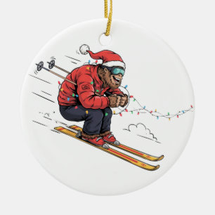Ornamento De Cerâmica Pé Grande Sasquatch Esquiando Natal Gelo Esqui