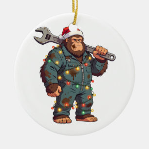 Ornamento De Cerâmica Pé Grande Sasquatch Mecânico Natal Colarinho Azul