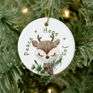 Ornamento De Cerâmica Peace Hope Joy Mask Reindeer