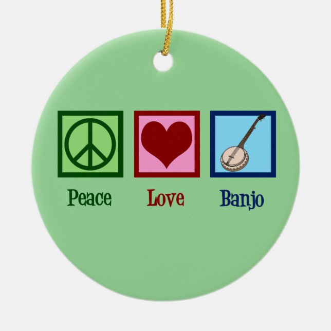 Ornamento De Cerâmica Peace Love Banjo (Frente)