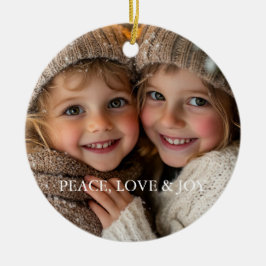 Ornamento De Cerâmica Peace Love Joy Minimal Classic Christmas Photo