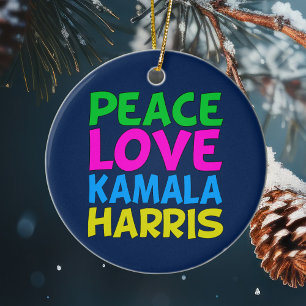 Ornamento De Cerâmica Peace Love Kamala Harris Natal