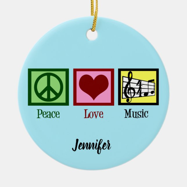 Ornamento De Cerâmica Peace Love Music Custom Natal (Frente)