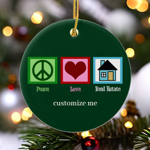 Ornamento De Cerâmica Peace Love Real Estate Realte Personalizado Natal