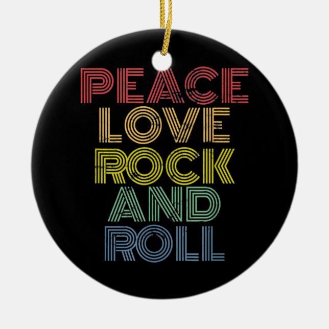Ornamento De Cerâmica Peace Love Rock And Roll (Frente)