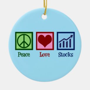 Ornamento De Cerâmica Peace Love Stocks Blue Market Broker