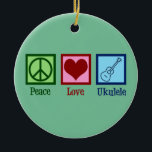 Ornamento De Cerâmica Peace Love Ukulele<br><div class="desc">Peace Love Ukulele. Um presente bonito para jogadores ukuleles,  com um legal sinal de paz,  coração e instrumento uke.</div>