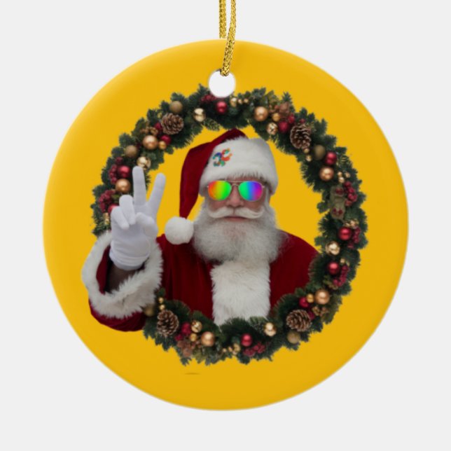 Ornamento De Cerâmica Peace Santa Christmas Ornament (Frente)