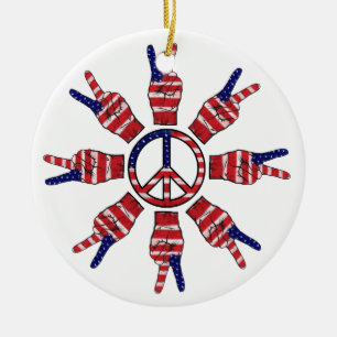 Ornamento De Cerâmica Peace Sign Snowflake