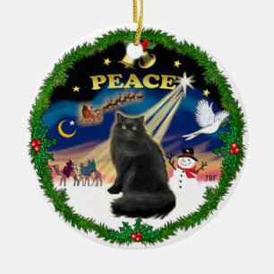 Ornamento De Cerâmica Peace Wreath - Black Persian cat