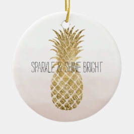 Ornamento De Cerâmica Peach Cream Glitter Glitzy Pineapple Sparkle      