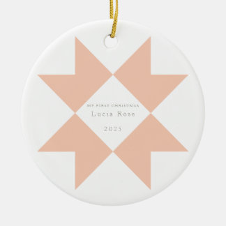 Ornamento De Cerâmica Peach Rosa Quilly Star Meu Primeiro Natal