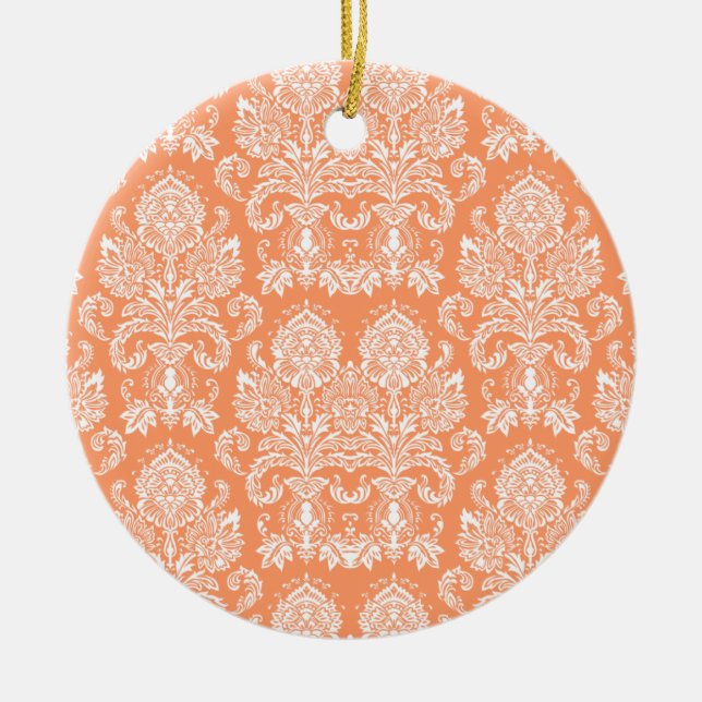 Ornamento De Cerâmica Peach Victorian Damask (Frente)