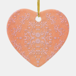Ornamento De Cerâmica Peachy Orange e Pale Rosa Damask