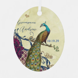 Ornamento De Cerâmica Peacock de padrinho de casamento e framboesa