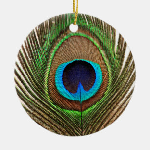 Ornamento De Cerâmica Peacock Feather Bird Nature Belo Colorido
