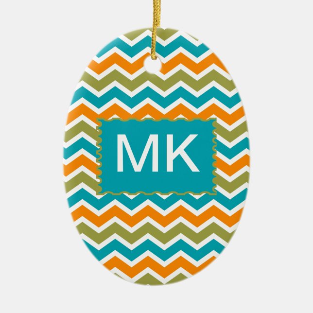 Ornamento De Cerâmica Peacock Vibrant Tribal Zigzag (Frente)