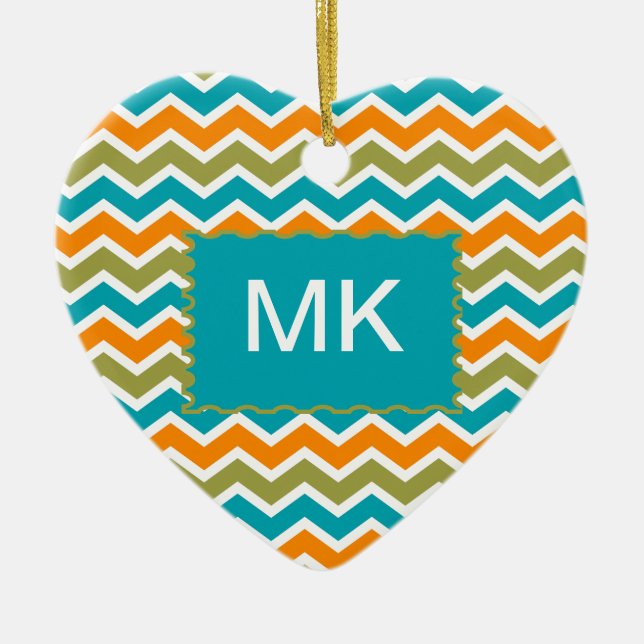 Ornamento De Cerâmica Peacock Vibrant Tribal Zigzag (Frente)