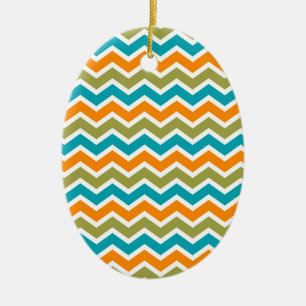 Ornamento De Cerâmica Peacock Vibrant Tribal Zigzag