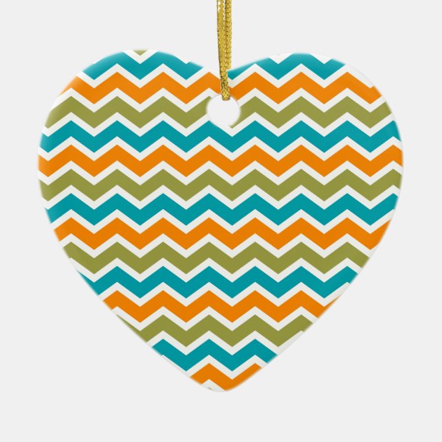 Ornamento De Cerâmica Peacock Vibrant Tribal Zigzag (Frente)