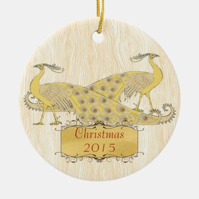 Ornamento De Cerâmica Peacocks de Natal Personalizados (Frente)