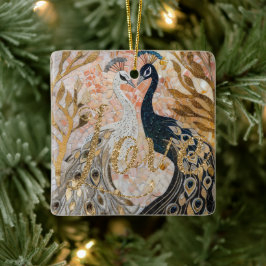 Ornamento De Cerâmica Peacocks Dourado Glitter Love Blush Rosa