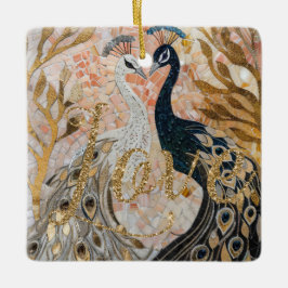 Ornamento De Cerâmica Peacocks Dourado Glitter Love Blush Rosa