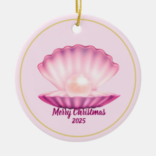 Ornamento De Cerâmica Pearl de Seashell de Natal