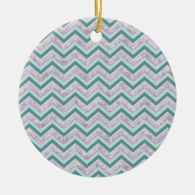 Ornamento De Cerâmica Pearl Floral Teal ZigZag Padrão (Frente)