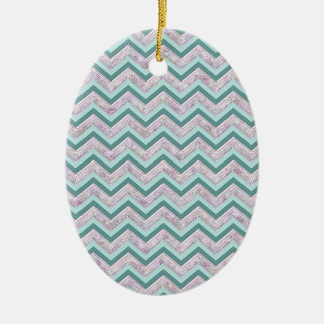 Ornamento De Cerâmica Pearl Floral Teal ZigZag Padrão (Frente)