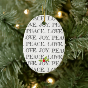 Ornamento De Cerâmica PEAVE AMOR JOY Holly Christmas Typografia Festiva