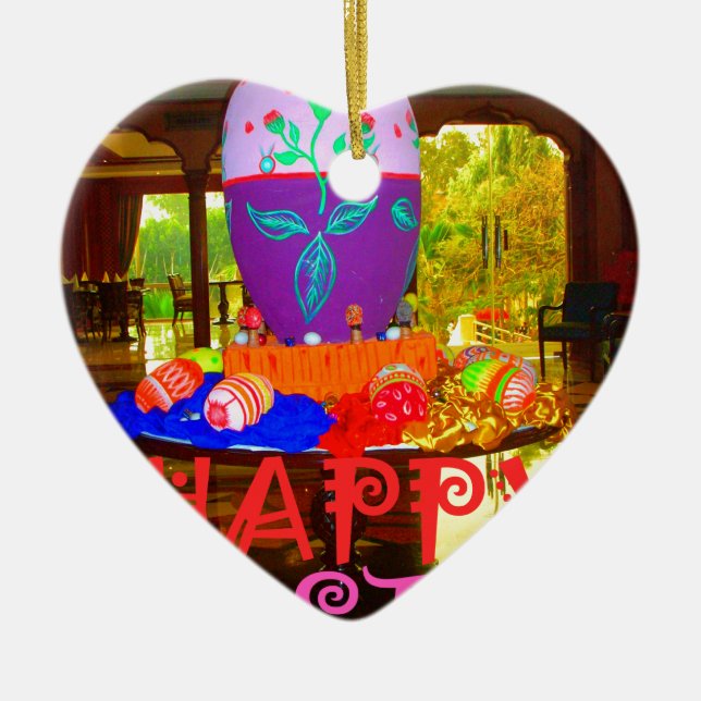 Ornamento De Cerâmica Peça de ovos de felz pascoa (Frente)