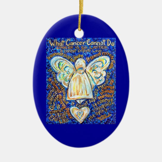 Ornamento De Cerâmica Pedido de Anjo Azul e Dourado do Cancer Personaliz (Frente)