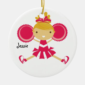 Ornamento De Cerâmica Pedido de Nome Personalizado de Cheerleader Rosa K