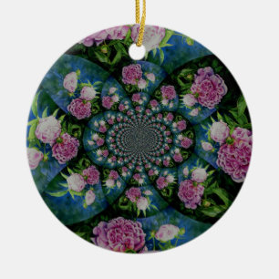 Ornamento De Cerâmica Pedônio branco-rosa, cor-de-água floral, mandala