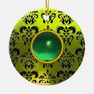 ORNAMENTO DE CERÂMICA PEDRA PRECIOSA DE DAMASCO AMARELO PRETO CLÁSSICO