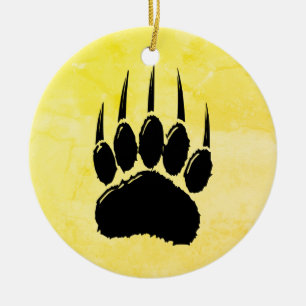 Ornamento De Cerâmica Pegada de Pata de Urso Preto Brilhante