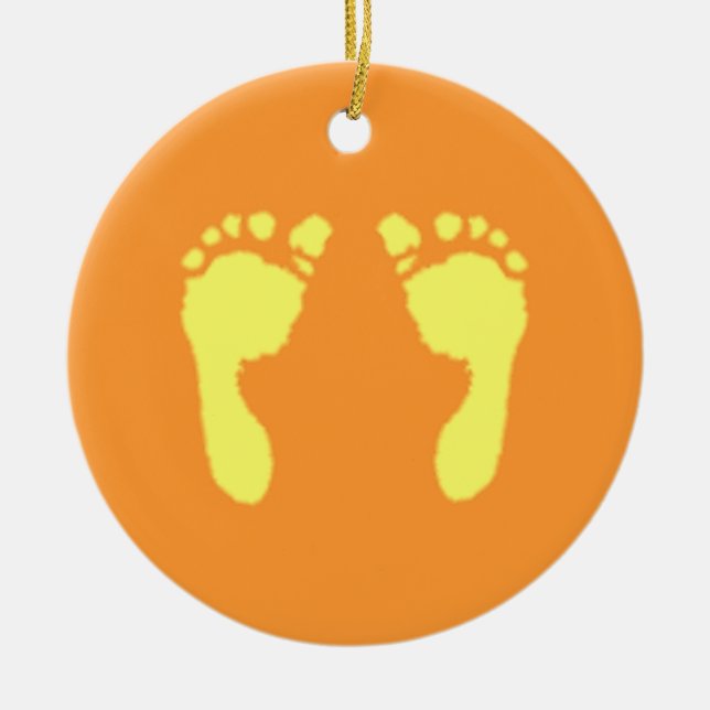 Ornamento De Cerâmica Pegadas de Bebê (Amarelo) (Frente)