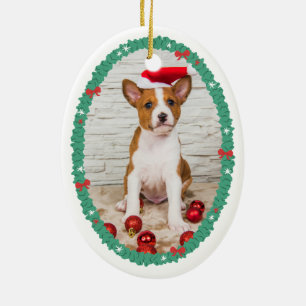 Ornamento De Cerâmica Pegadas & Laços Árvore Primeiro Natal do Cachorrin