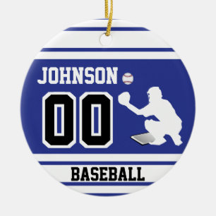 Ornamento De Cerâmica Pegador Personalizado de Baseball   Azul escuro e 