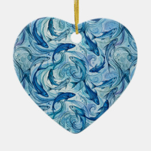 Ornamento De Cerâmica Peixe Azul Místico Fluindo Harmonia