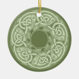 Ornamento De Cerâmica Peixe de Knotwork Celta em Verde