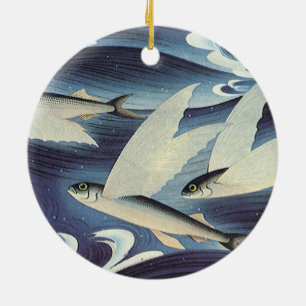 Ornamento De Cerâmica Peixe Japonês Voador Antigo no Oceano, Japonismo