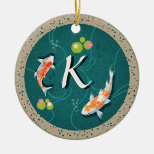 Ornamento De Cerâmica Peixe Koi na lagoa 3d realista personalizado inici