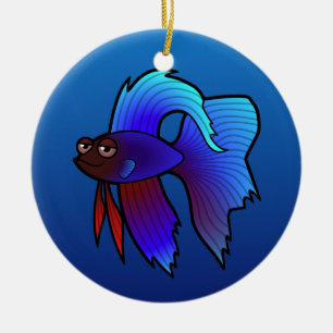 Ornamento De Cerâmica Peixe-Lutador-Siamês Desenhado