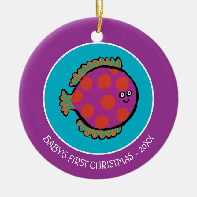 Ornamento De Cerâmica Peixe-Pota Rosa e Laranja Polka (Frente)