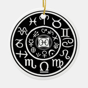 Ornamento De Cerâmica Peixes - Constelação Zodiac e Design planetária