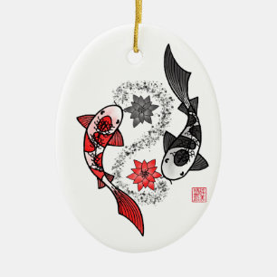 Ornamento De Cerâmica Peixes de Yin e de Yang Koi