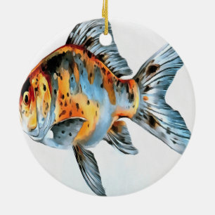Ornamento De Cerâmica Peixes dourados do Shubunkin Azul e Laranja